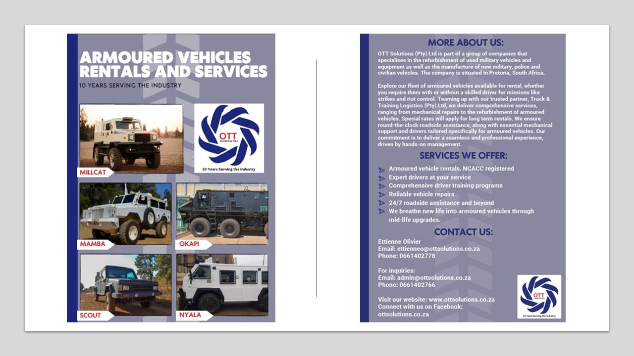 Pamphlet - Rentals and Sales of Armoured Vehicles